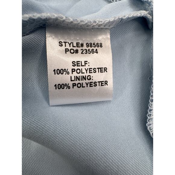 Skies Are Blue Satin Midi Dress XS Pastel Baby Blue Bridesmaid Bow Straps Ruffle - Picture 13 of 16